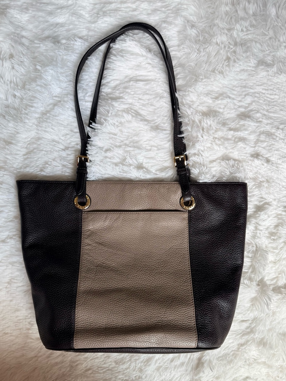 Michael Kors Leather Two-Tone Tote Bag in Brown and Taupe